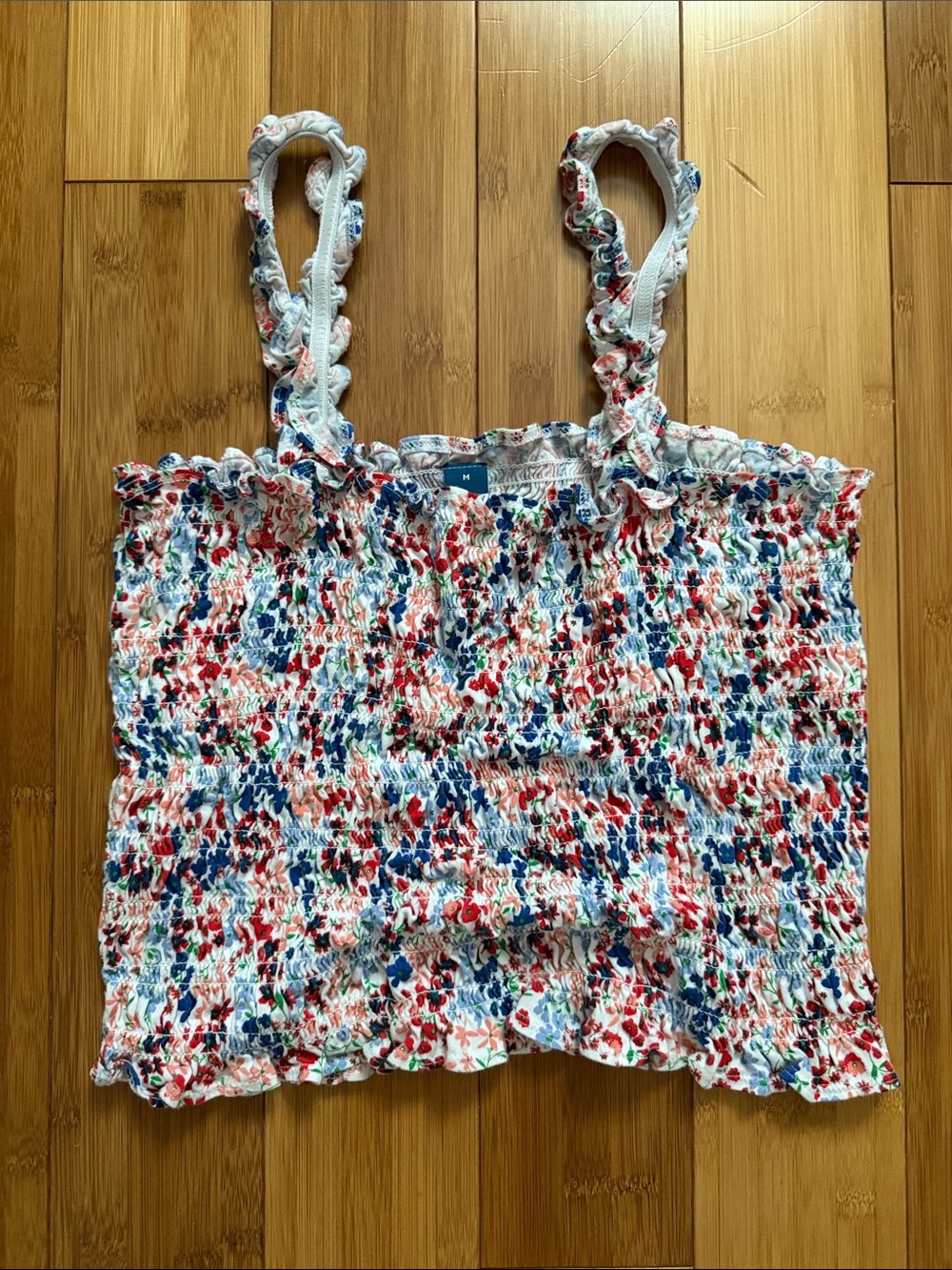 Old Navy White Smocked Floral Camisole with Ruffled Straps